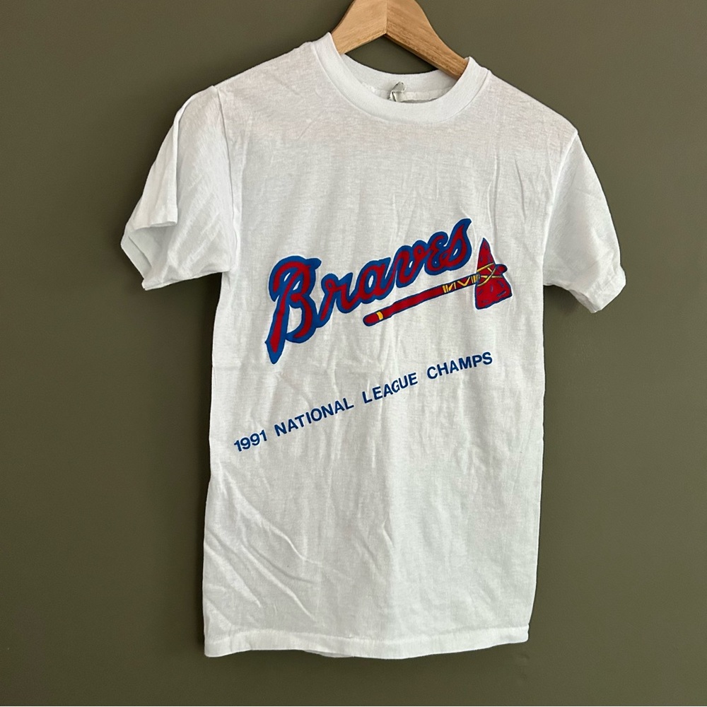 Vintage 1991 national leave champ braves single stitch tee